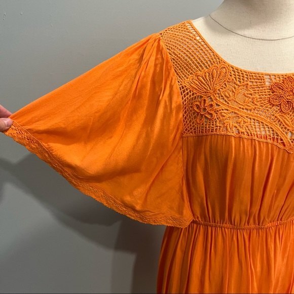 Beautiful Stories Orange Flutter Kimono Sleeve Crochet Beaded Dress - Picture 3 of 8